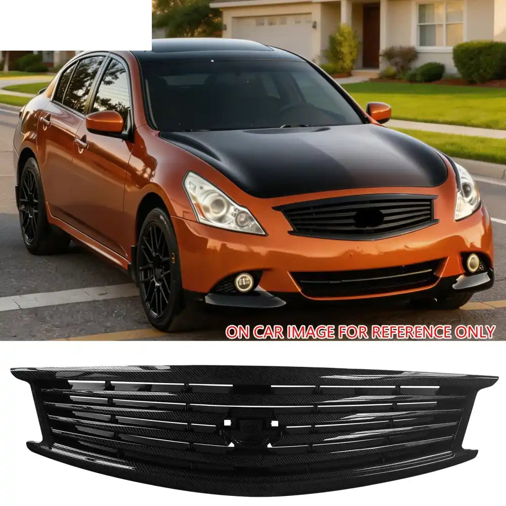 2010-2015 Infiniti G37 G25 Q40 Sedan OE Style Front Bumper Upper Grille Replacement Carbon Fiber Print ABS Carbon Fiber