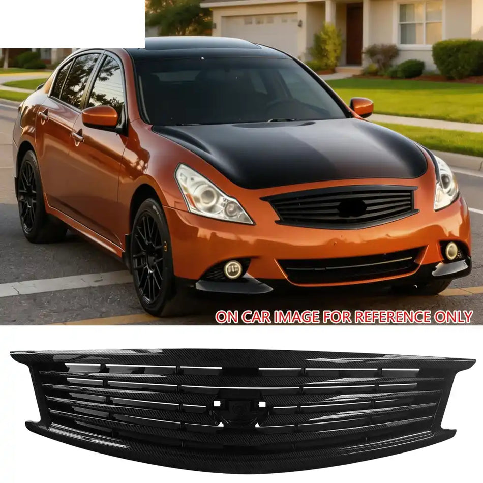 2010-2015 Infiniti G37 G25 Q40 Sedan OE Style Front Bumper Upper Grille Replacement Carbon Fiber Print ABS Carbon Fiber