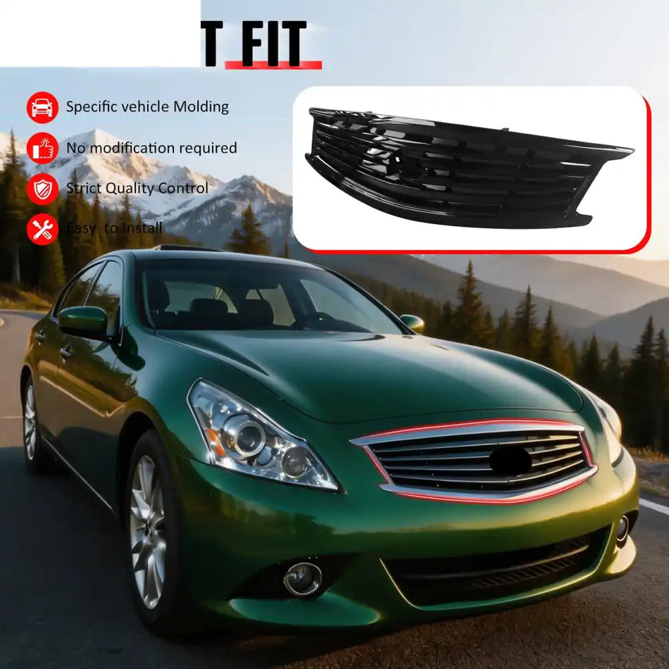 2010-2015 Infiniti G37 G25 Q40 Sedan OE Style Front Bumper Upper Grille Replacement Gloss Black ABS Gloss Black
