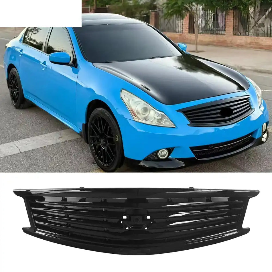 2010-2015 Infiniti G37 G25 Q40 Sedan OE Style Front Bumper Upper Grille Replacement Gloss Black ABS Gloss Black