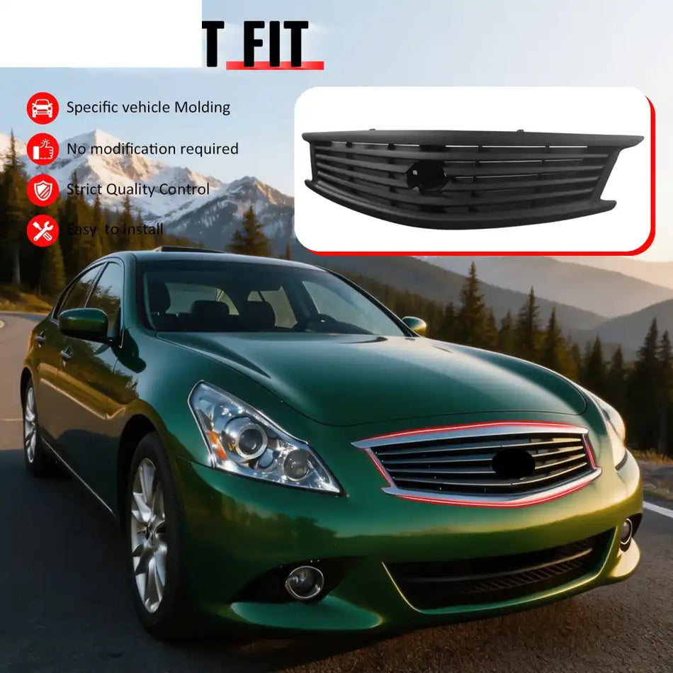 2010-2015 Infiniti G37 G25 Q40 Sedan OE Style Front Bumper Upper Grille Replacement Matte Black ABS Matte Black