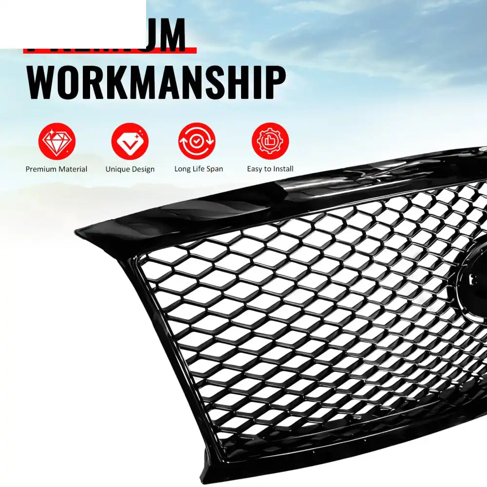 2011-2013 Infiniti M56 M35h M37& 2014-2015 Q70 Honeycomb Style Front Bumper Upper Grille Replacement Gloss Black ABS