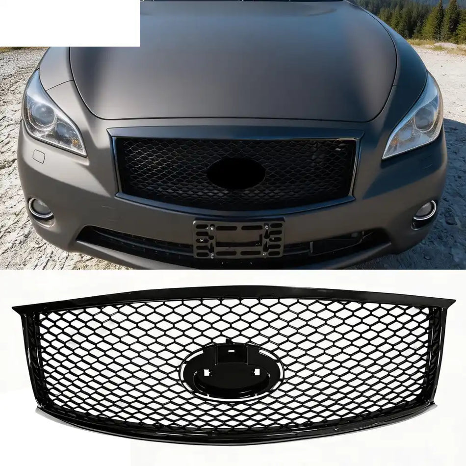2011-2013 Infiniti M56 M35h M37& 2014-2015 Q70 Honeycomb Style Front Bumper Upper Grille Replacement Gloss Black ABS