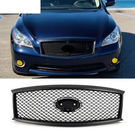 2011-2013 Infiniti M56 M35h M37& 2014-2015 Q70 Honeycomb Style Front Bumper Upper Grille Replacement Matte Black ABS