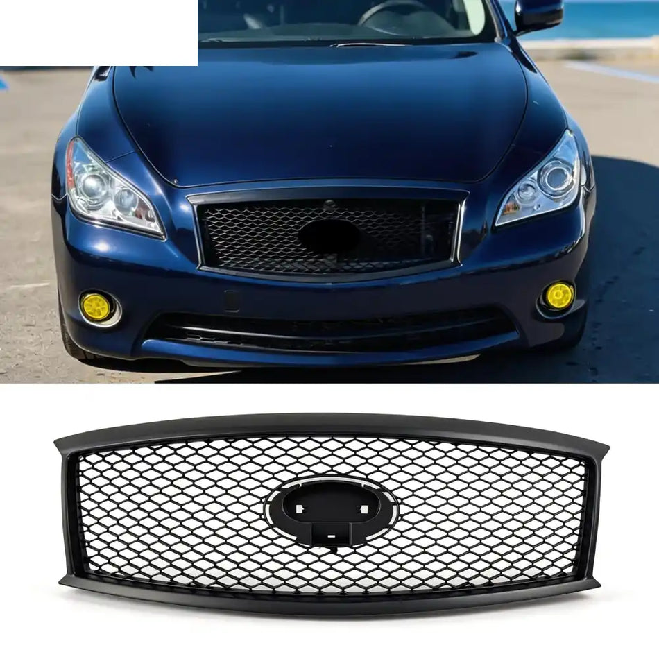 2011-2013 Infiniti M56 M35h M37& 2014-2015 Q70 Honeycomb Style Front Bumper Upper Grille Replacement Matte Black ABS