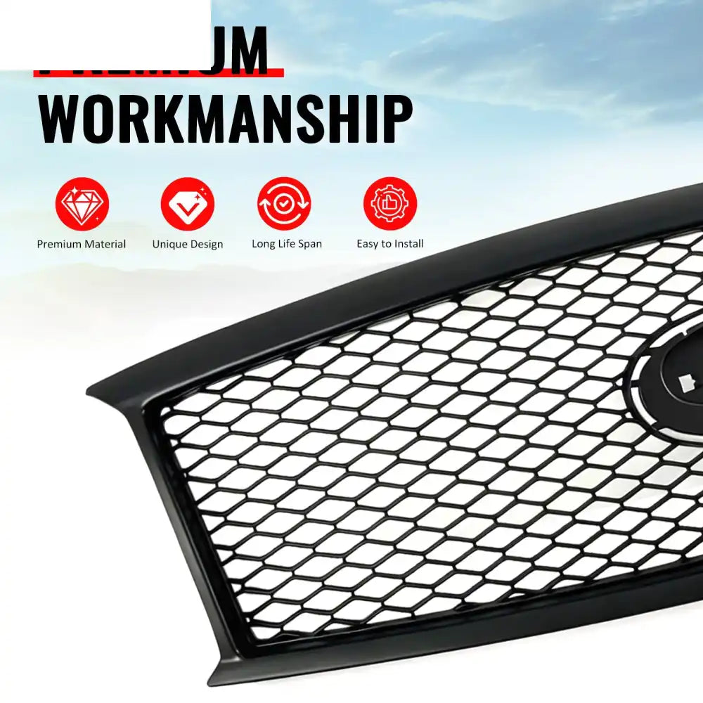 2011-2013 Infiniti M56 M35h M37& 2014-2015 Q70 Honeycomb Style Front Bumper Upper Grille Replacement Matte Black ABS