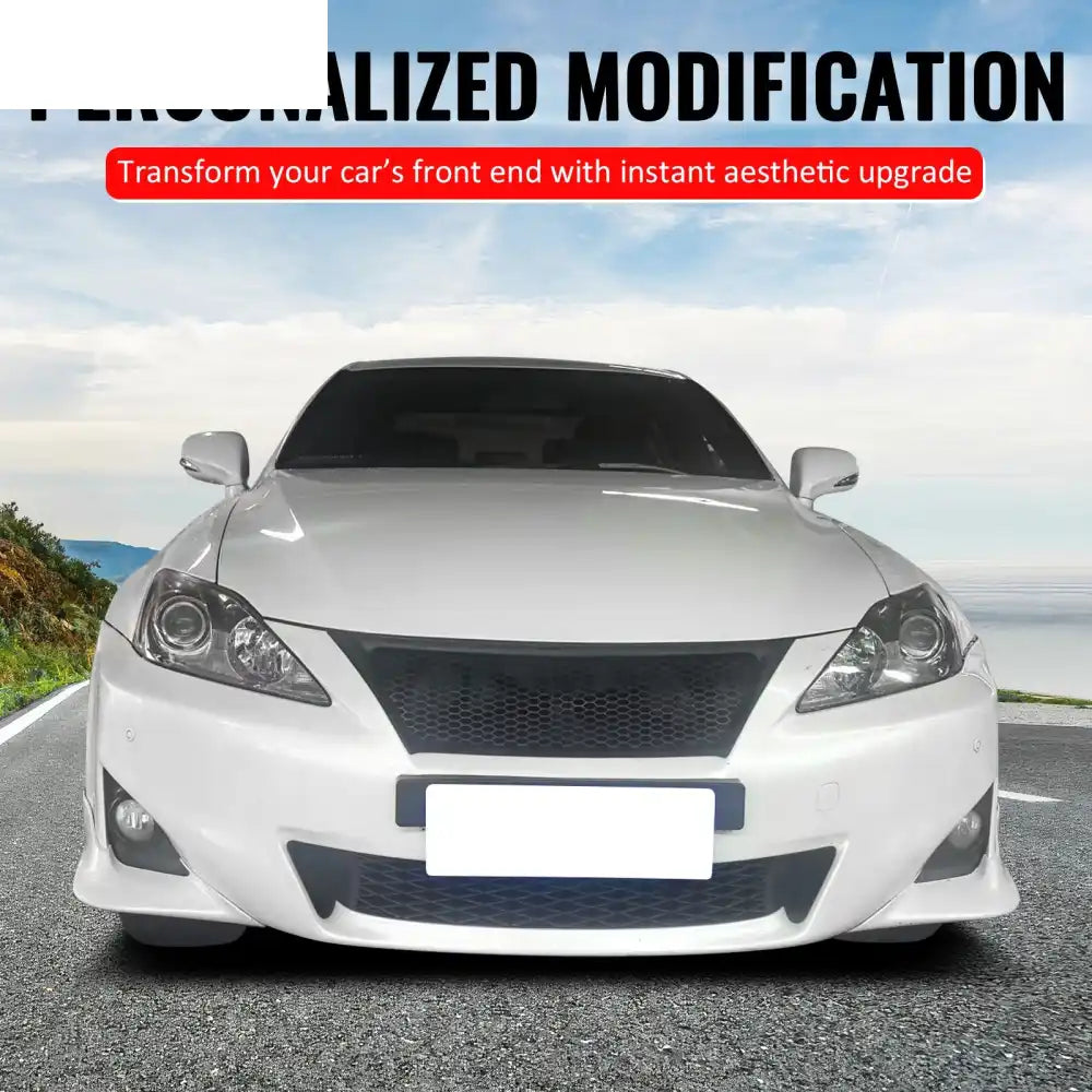 2011-2013 Lexus IS 250 IS350 Sedan Honeycomb Style Front Bumper Upper Grille Replacement Gloss Black ABS Gloss Black