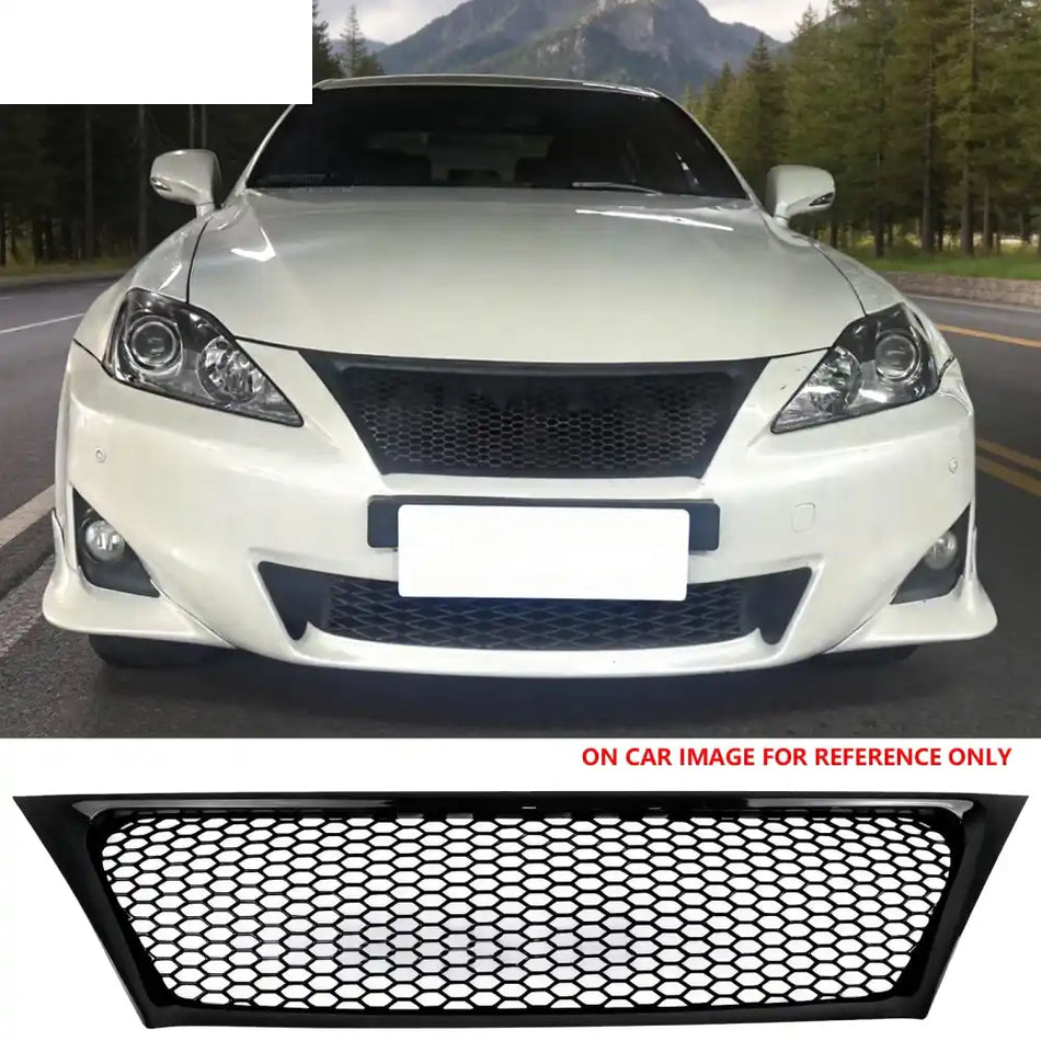 2011-2013 Lexus IS 250 IS350 Sedan Honeycomb Style Front Bumper Upper Grille Replacement Gloss Black ABS Gloss Black