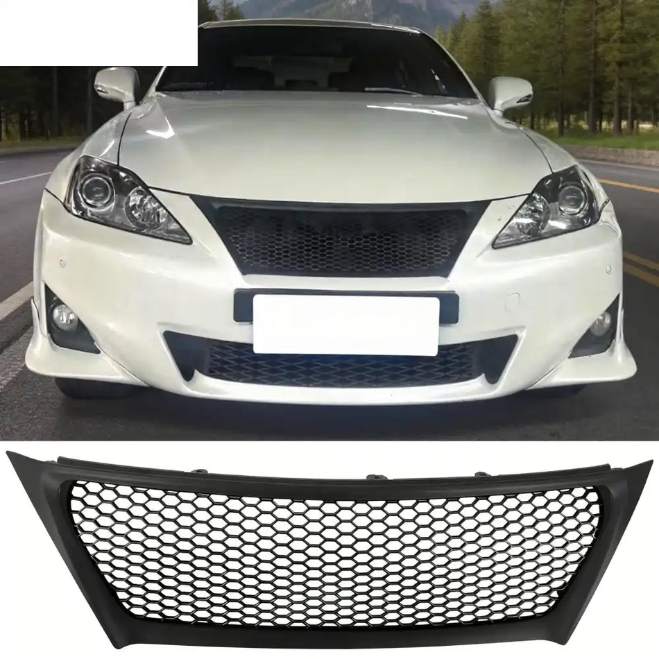 2011-2013 Lexus IS 250 IS350 Sedan Honeycomb Style Front Bumper Upper Grille Replacement Matte Black ABS Matte Black