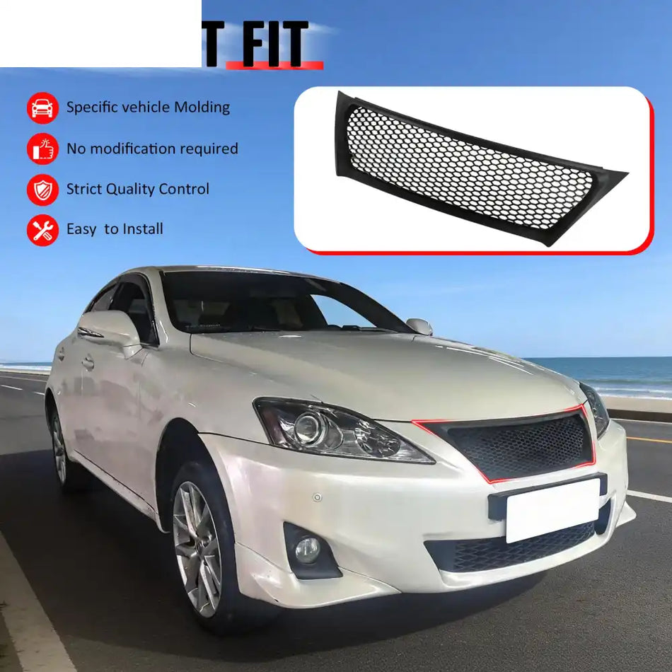 2011-2013 Lexus IS 250 IS350 Sedan Honeycomb Style Front Bumper Upper Grille Replacement Matte Black ABS Matte Black