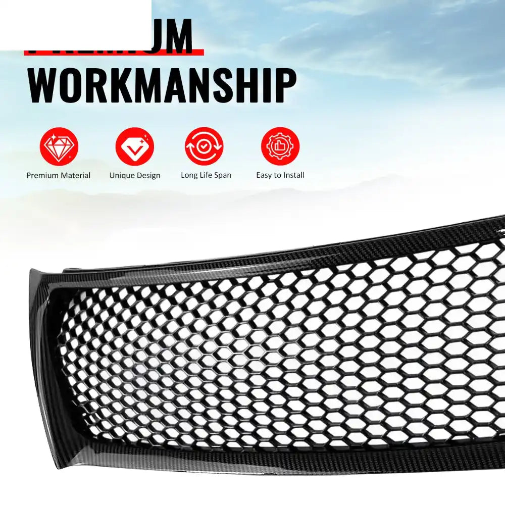 2011-2013 Lexus IS250 IS350 Sedan Honeycomb Style Front Bumper Upper Grille Replacement Carbon Fiber Print ABS Carbon