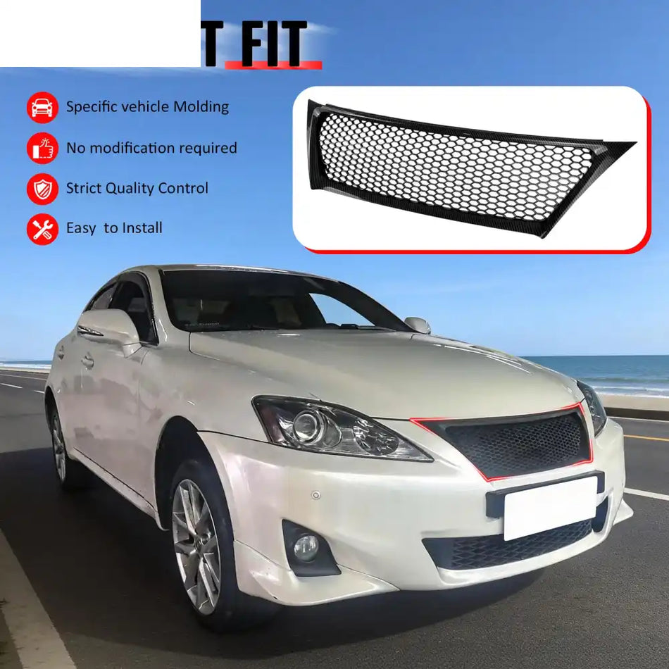 2011-2013 Lexus IS250 IS350 Sedan Honeycomb Style Front Bumper Upper Grille Replacement Carbon Fiber Print ABS Carbon