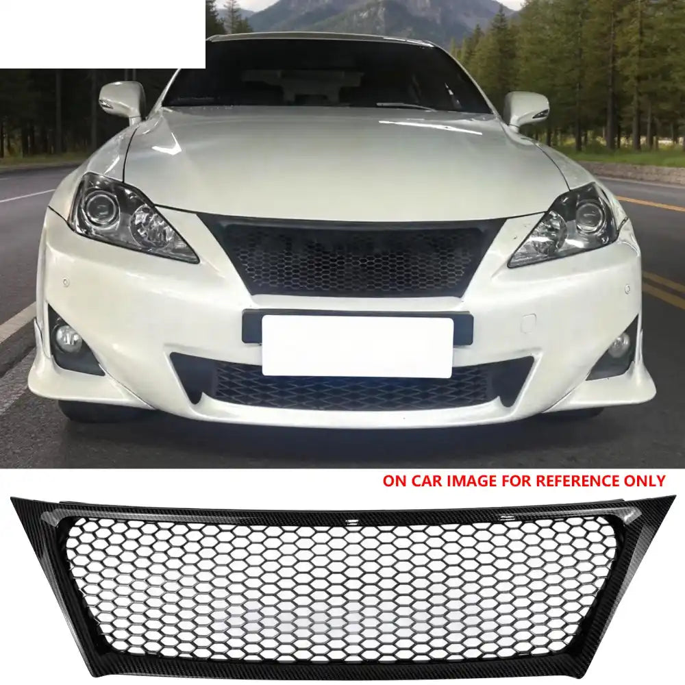 2011-2013 Lexus IS250 IS350 Sedan Honeycomb Style Front Bumper Upper Grille Replacement Carbon Fiber Print ABS Carbon