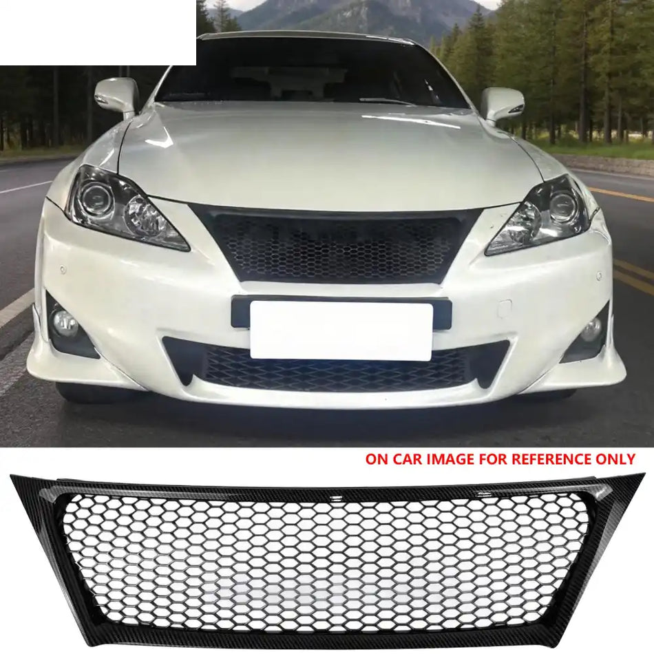 2011-2013 Lexus IS250 IS350 Sedan Honeycomb Style Front Bumper Upper Grille Replacement Carbon Fiber Print ABS Carbon