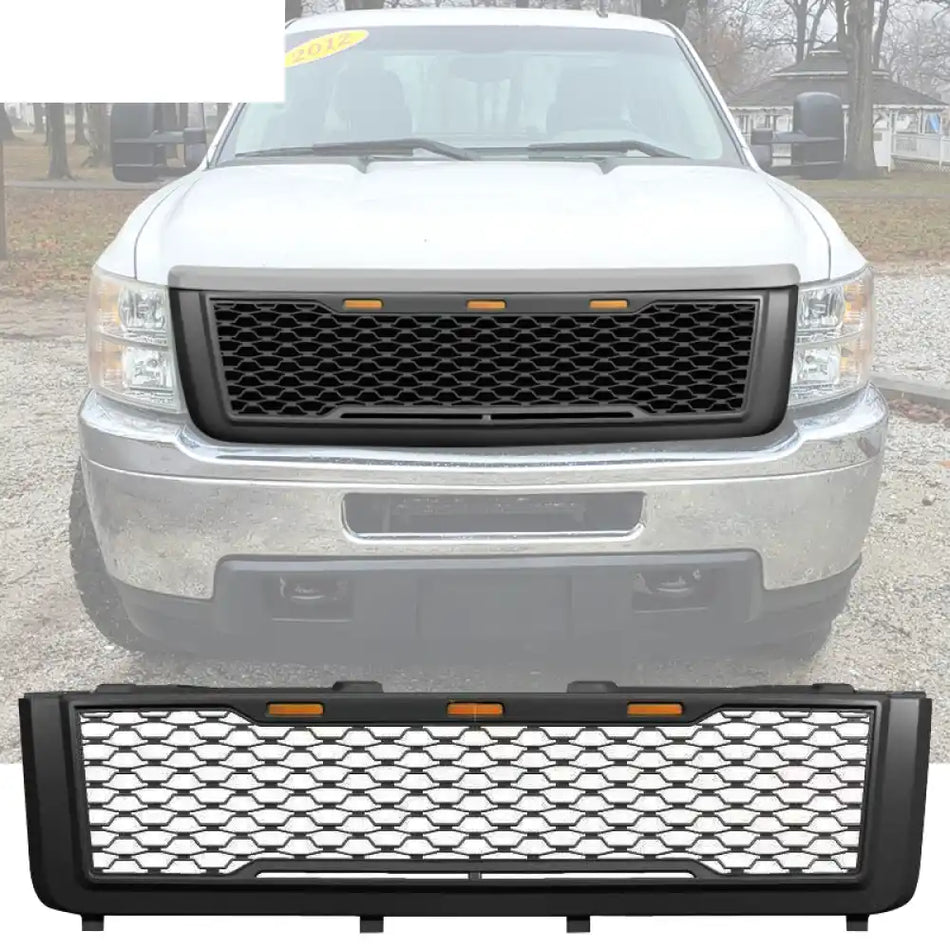 2011-2014 Chevy Silverado 2500 3500 HD Front Bumper Hood Mesh Grille Matte Black