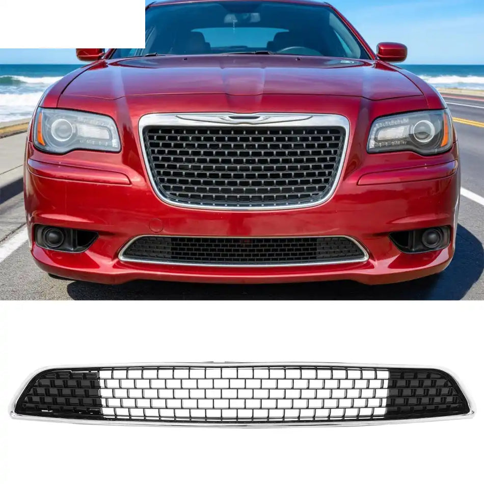2011-2014 Chrysler 300 SRT8 Front Bumper Lower Grille SRT8 Style Chrome& Gloss Black ABS Mesh Grill Replacement Chrome&