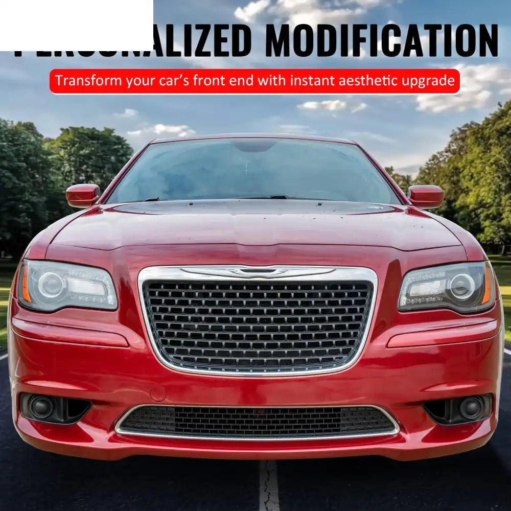 2011-2014 Chrysler 300 SRT8 Front Bumper Lower Grille SRT8 Style Chrome& Gloss Black ABS Mesh Grill Replacement Chrome&