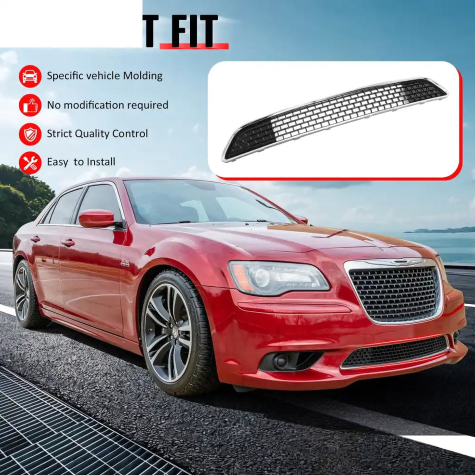 2011-2014 Chrysler 300 SRT8 Front Bumper Lower Grille SRT8 Style Chrome& Gloss Black ABS Mesh Grill Replacement Chrome&