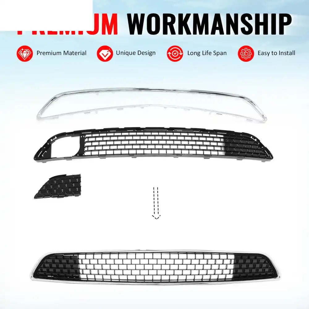2011-2014 Chrysler 300 SRT8 Front Bumper Lower Grille SRT8 Style Chrome& Gloss Black ABS Mesh Grill Replacement Chrome&