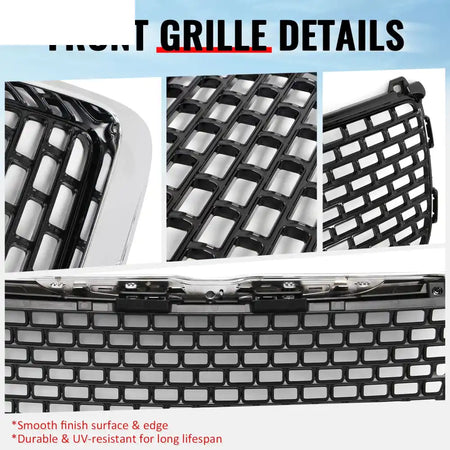 2011-2014 Chrysler 300 SRT8 Style Front Bumper Upper Grille Chrome& Gloss Black ABS Mesh Grill Replacement Chrome&