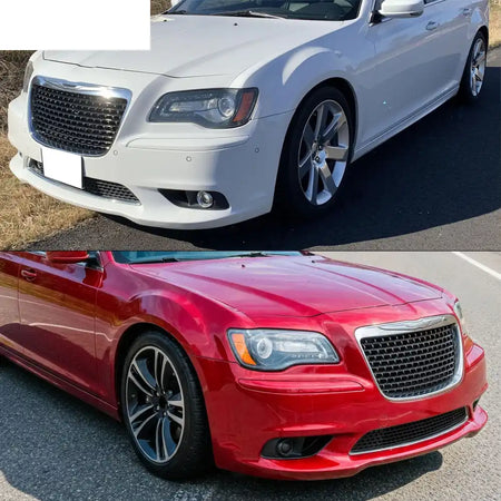 2011-2014 Chrysler 300 SRT8 Style Front Bumper Upper Grille Chrome& Gloss Black ABS Mesh Grill Replacement Chrome&