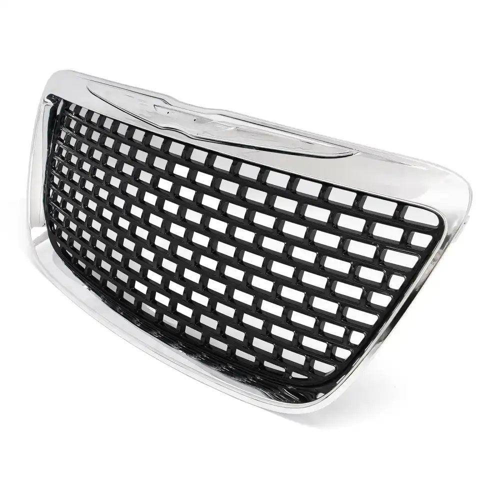 2011-2014 Chrysler 300 SRT8 Style Front Bumper Upper Grille Chrome& Gloss Black ABS Mesh Grill Replacement Chrome&