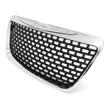 2011-2014 Chrysler 300 SRT8 Style Front Bumper Upper Grille Chrome& Gloss Black ABS Mesh Grill Replacement Chrome&