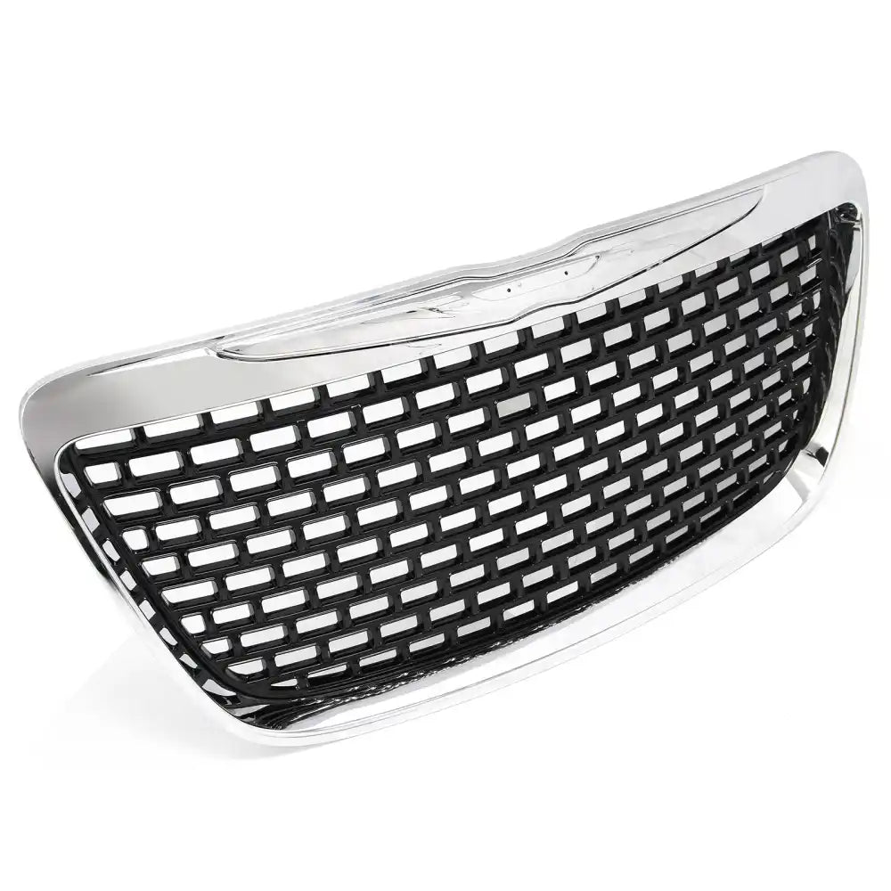 2011-2014 Chrysler 300 SRT8 Style Front Bumper Upper Grille Chrome& Gloss Black ABS Mesh Grill Replacement Chrome&
