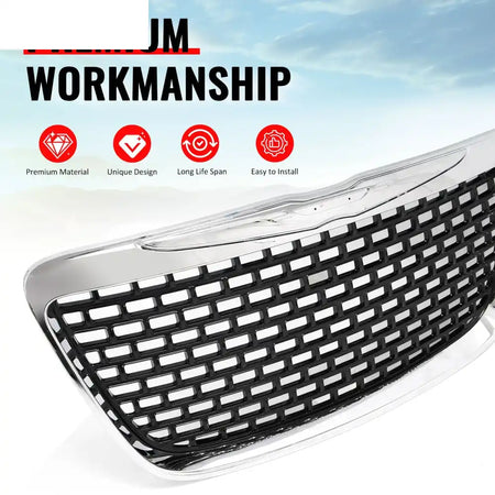 2011-2014 Chrysler 300 SRT8 Style Front Bumper Upper Grille Chrome& Gloss Black ABS Mesh Grill Replacement Chrome&