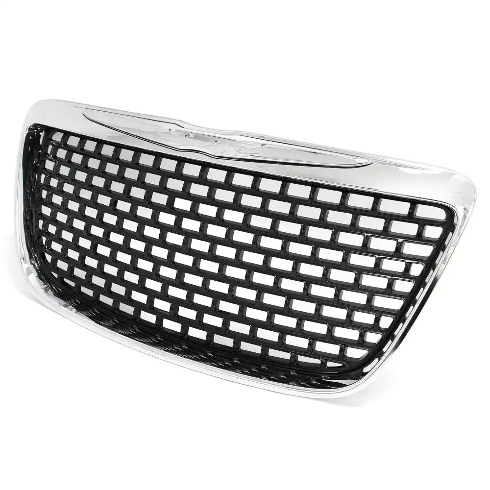 2011-2014 Chrysler 300 SRT8 Style Front Bumper Upper Grille Chrome& Gloss Black ABS Mesh Grill Replacement Chrome&