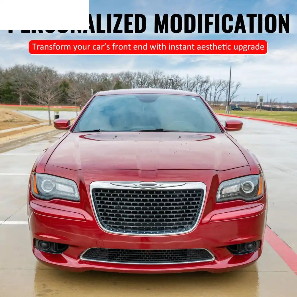 2011-2014 Chrysler 300 SRT8 Style Front Bumper Upper Grille Chrome& Gloss Black ABS Mesh Grill Replacement Chrome&