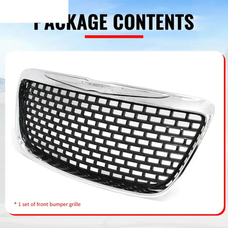 2011-2014 Chrysler 300 SRT8 Style Front Bumper Upper Grille Chrome& Gloss Black ABS Mesh Grill Replacement Chrome&