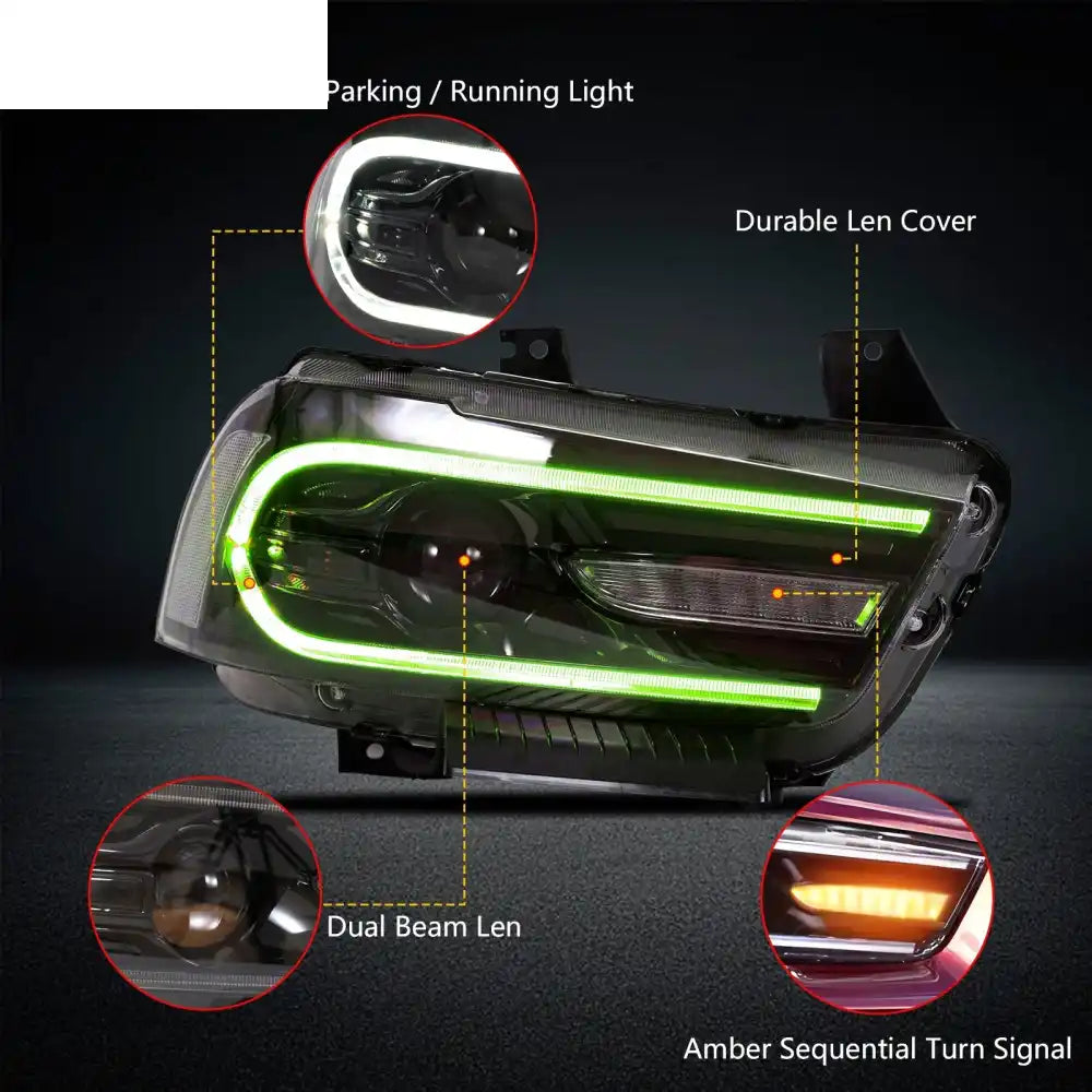 2011-2014 Dodge Charger DRL LED Headlights Lamps with 8 Colors