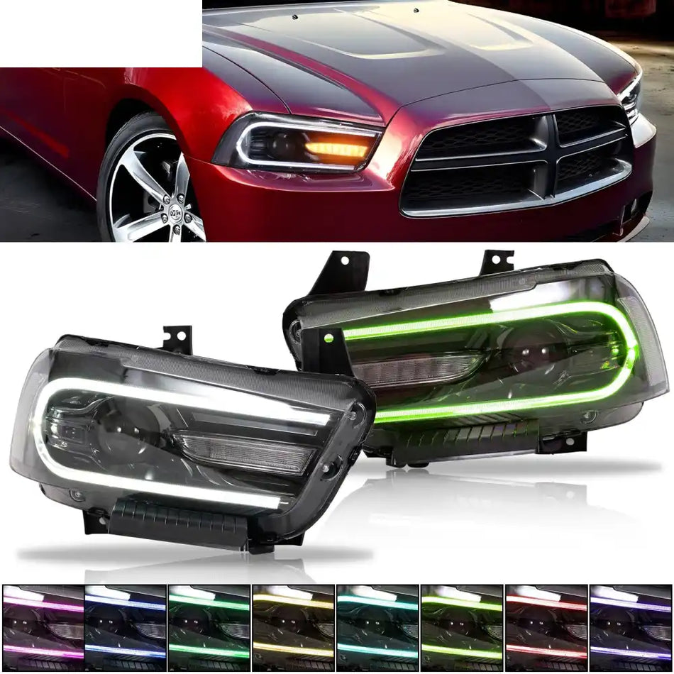 2011-2014 Dodge Charger DRL LED Headlights Lamps with 8 Colors