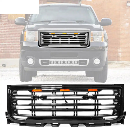 2011-2014 GMC Sierra 2500 3500 Front Bumper Hood Grille Guard Grill Gloss Black