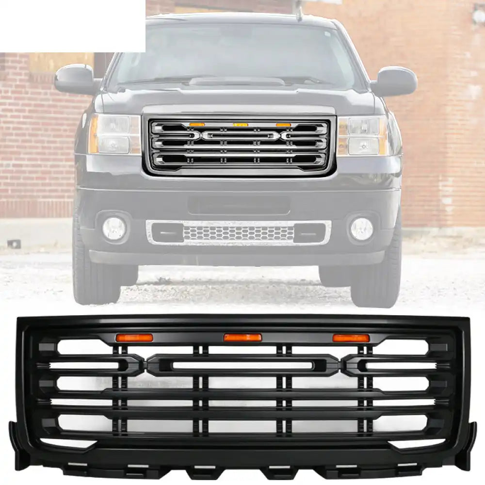 2011-2014 GMC Sierra 2500 3500 Front Bumper Hood Grille Guard Grill Matte Black
