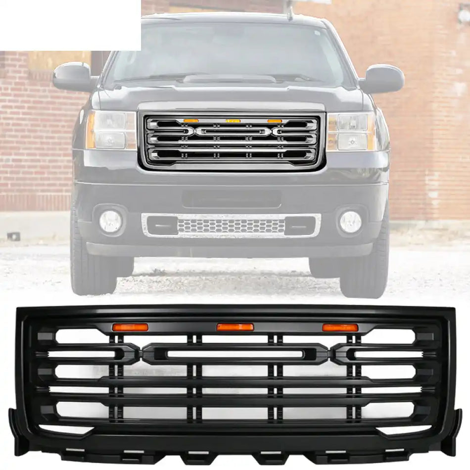2011-2014 GMC Sierra 2500 3500 Front Bumper Hood Grille Guard Grill Matte Black