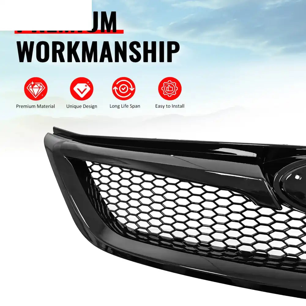 2011-2014 Subaru Impreza WRX & WRX STI Honeycomb Style Front Bumper Upper Grille Replacement Gloss Black ABS