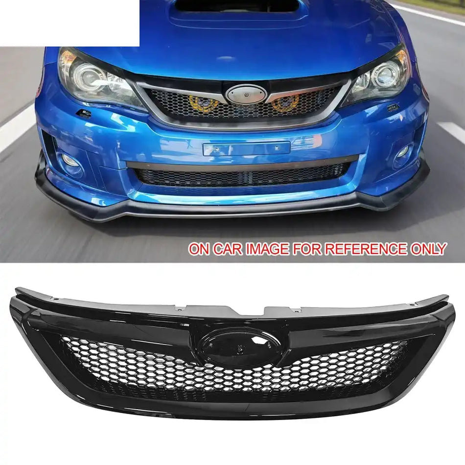 2011-2014 Subaru Impreza WRX & WRX STI Honeycomb Style Front Bumper Upper Grille Replacement Gloss Black ABS