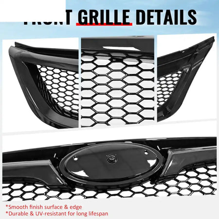 2011-2014 Subaru Impreza WRX & WRX STI Honeycomb Style Front Bumper Upper Grille Replacement Gloss Black ABS