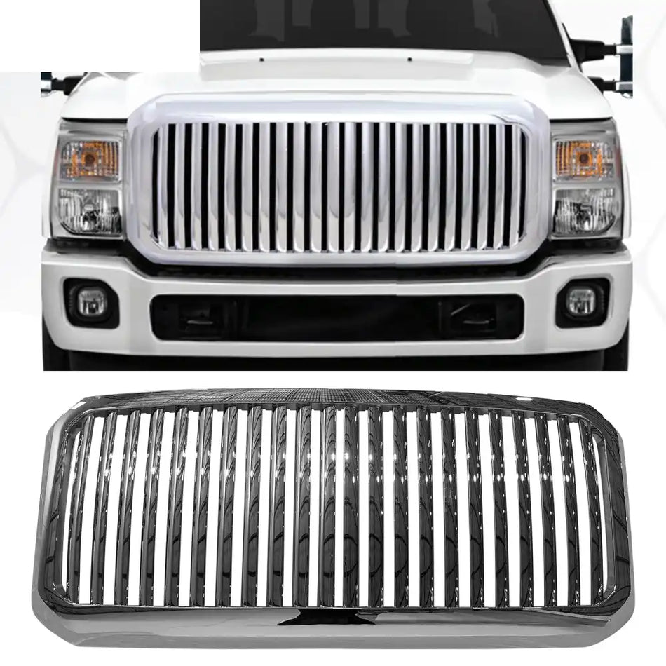 2011-2015 Ford F-250 F-350 Vertical Style Chrome Front Grille ABS Chrome