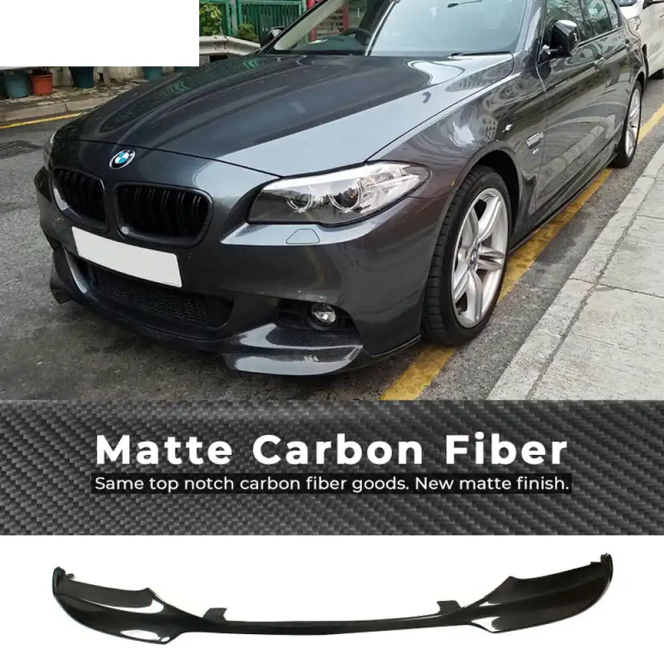 2011-2016 BMW 5 Series F10 V Style Front Bumper Lip Carbon Fiber Matte Carbon Fiber