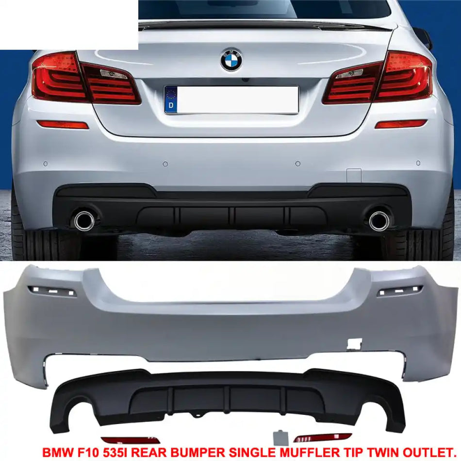 2011-2016 F10 535i MP Style Single Muffler Twin Outlet Rear Bumper
