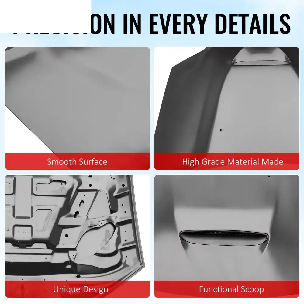 2011-2023 Chrysler 300 SRT Style Front Hood Scoop Vent Black Aluminum