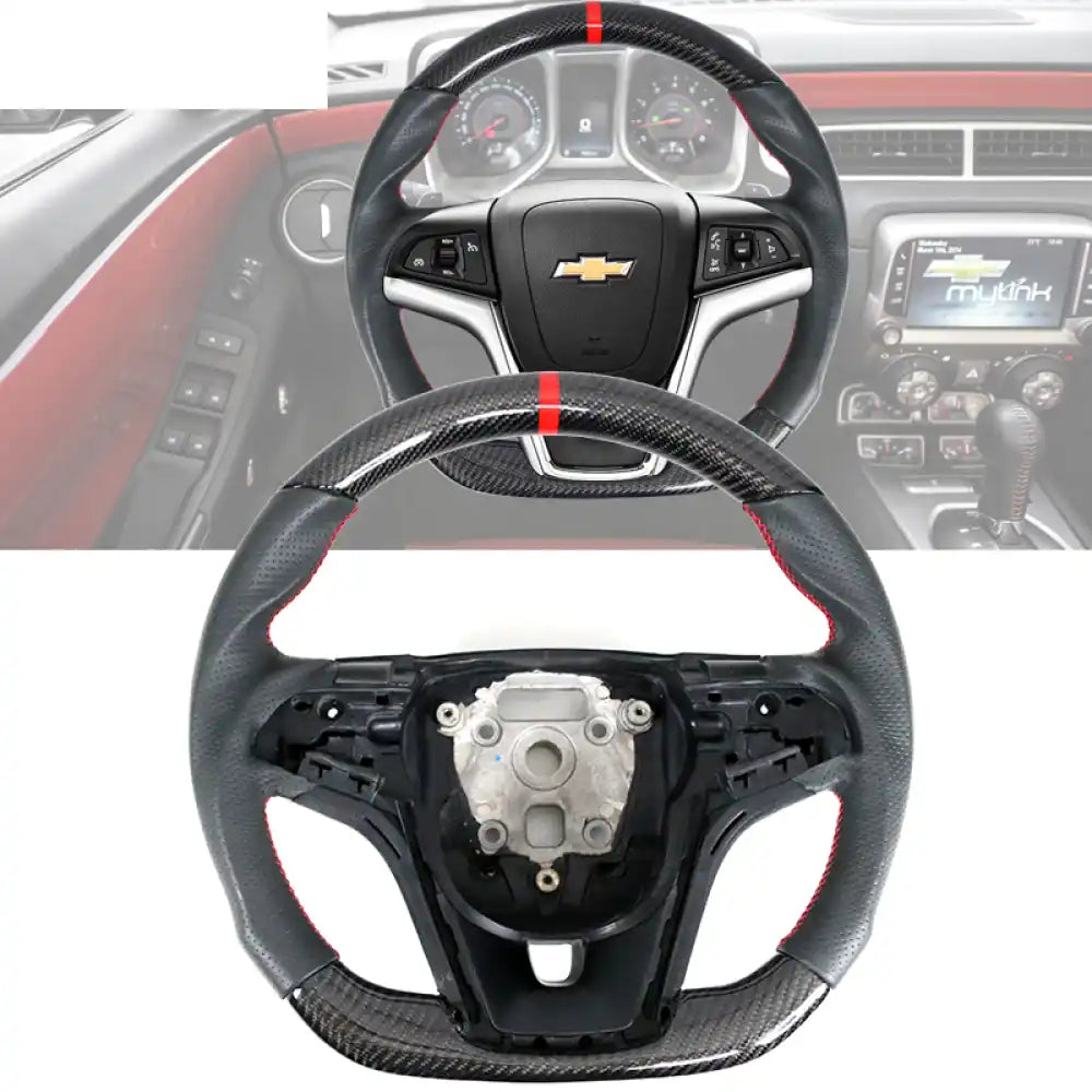 2012-2015 Camaro Steering Wheel Carbon Fiber Carbon Fiber / CF & Perforated Leather + Indicator