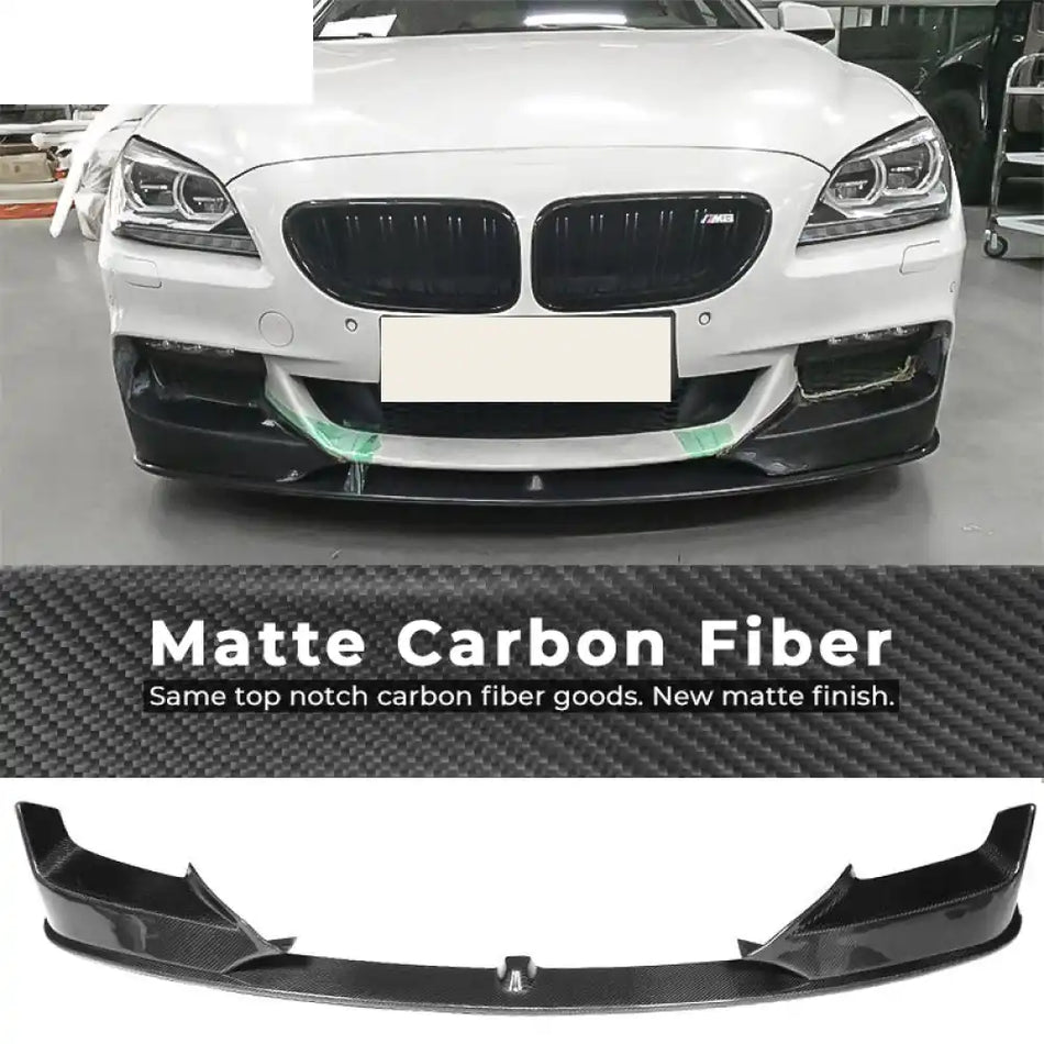 2012-2017 BMW 6 Series F12 F13 P Style Front Bumper Lip Carbon Fiber Matte Carbon Fiber