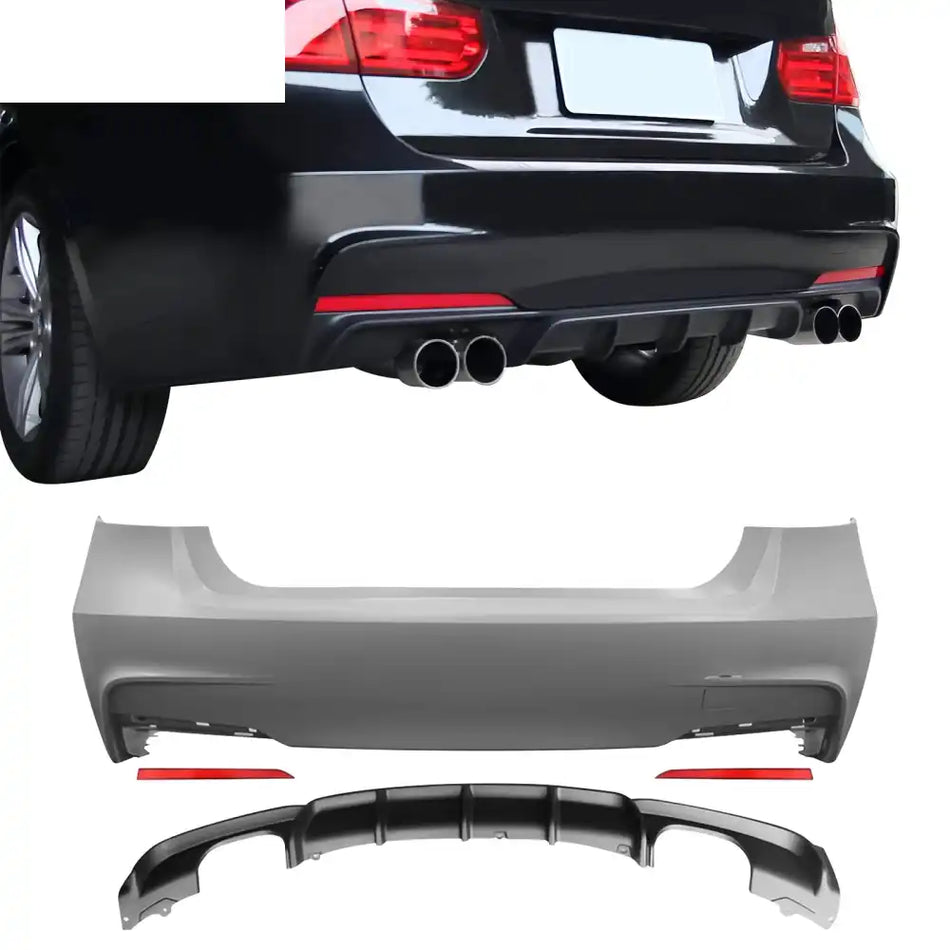 2012-2018 BMW F30 3 Series MP Style Rear Bumper Cover W/Diffuser PP Unpainted Black