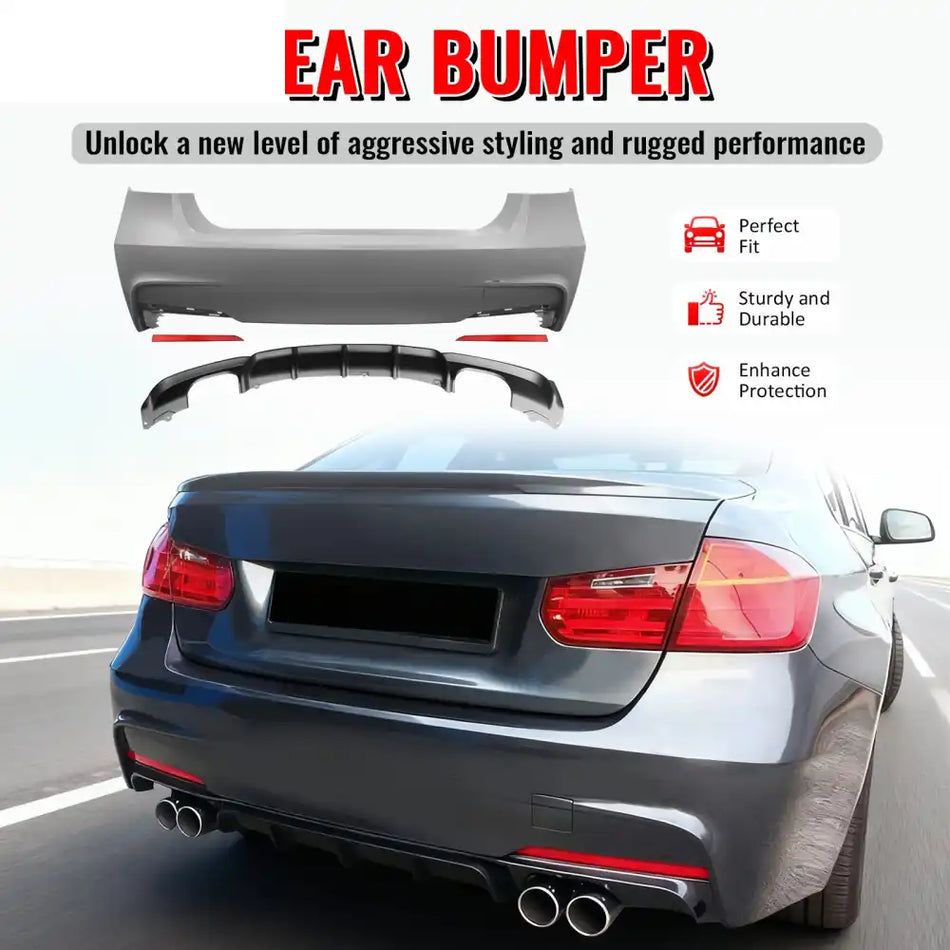 2012-2018 BMW F30 3 Series MP Style Rear Bumper Cover W/Diffuser PP Unpainted Black