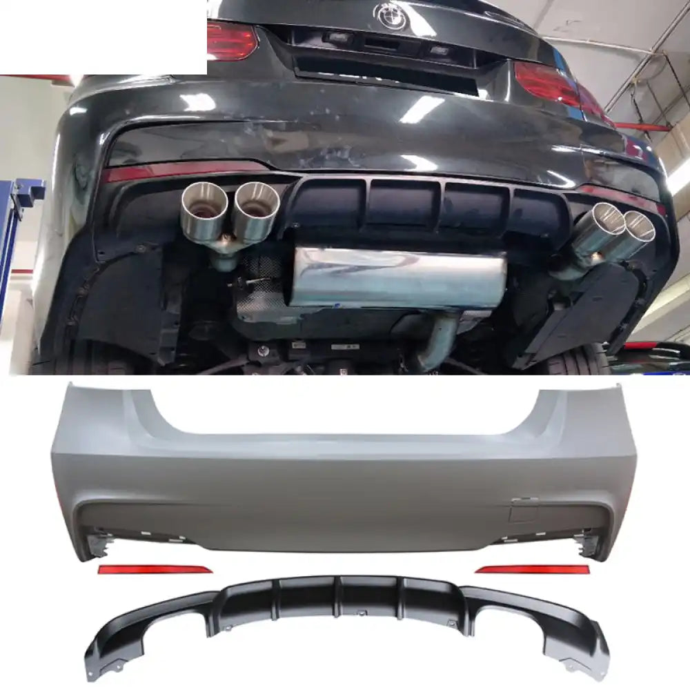 2012-2018 BMW F30 3 Series MP Style Rear Bumper Cover W/Diffuser PP Unpainted Black