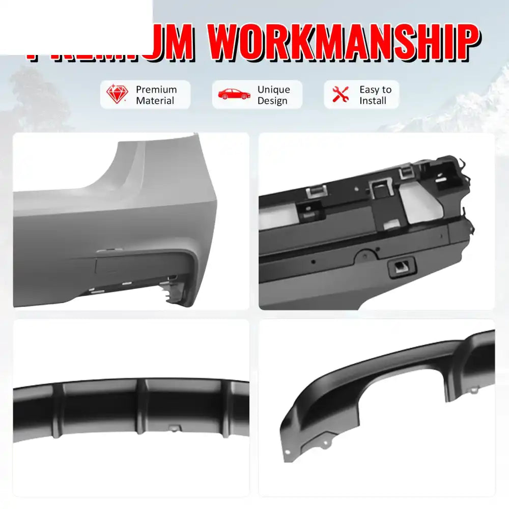 2012-2018 BMW F30 3 Series MP Style Rear Bumper Cover W/Diffuser PP Unpainted Black